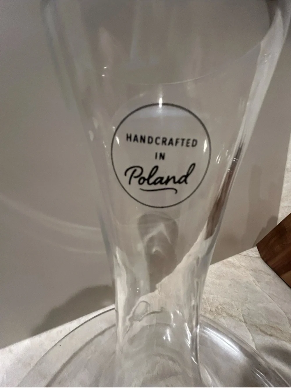 Wine Decanter Handcrafted In Poland Wide Base Clear Glass 11” Tall Barware